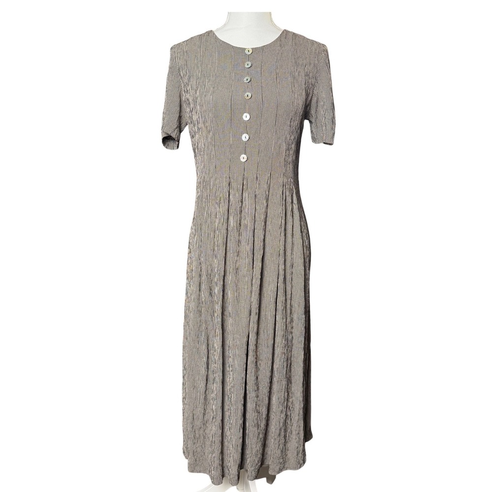 Vintage 90s Casual Corner Gingham Button Front Midi Dress Womens‎ Size 6